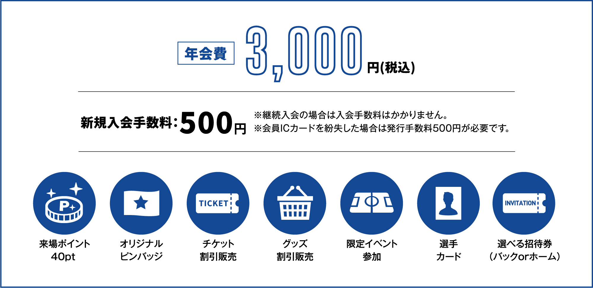 年会費3000円、新規入会料500円